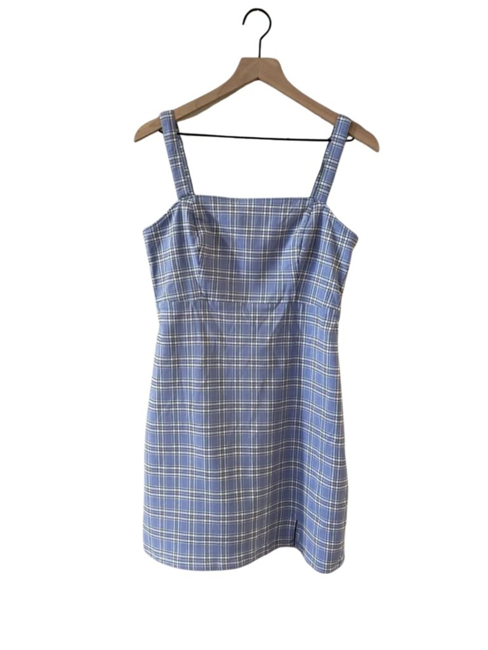 Hollister Plaid Square-Neck Mini Dress in Pale Blue